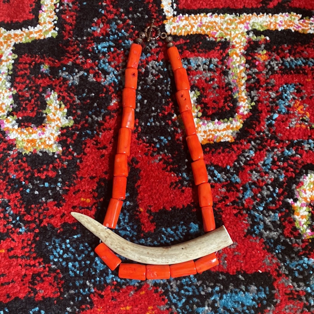 Real Genuine Deer Antler Coral Statement Necklace